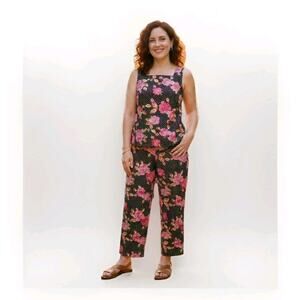 Vintage Courtenay Stretch Floral Polka Dot 2 Piece Pant Set Sleeveless Top 8P